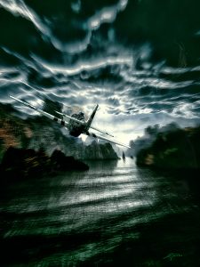 Seascape; Airplane; Radial Blur; Dynamic; Bad Weather; Clouds