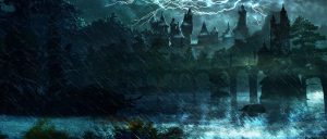 Fantasy; DarkArt; Night; Rain; Thunderstorm; River; Castle; Night