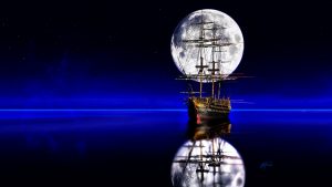 Landscape; Seascape; Water; Horizon Line; Sailing Ship; Night; Fullmoon