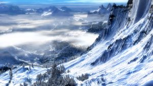 Landscape; Mountain; Winter; Snow; Clouds; Blue Sky