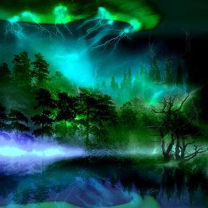 Brushes Pic; Painting; Fantasy; Mystic; Lights; Lightning; Water; Forest