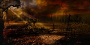 Landscape; DarkArt; City; Ruin; Flower; Godrays; Destruction; Apocalypse ;Mist; Dust