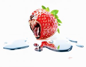 Composing; Strawberry; Tiger; Puddle of Water; Waterdrops