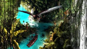 Landscape; Cave; Water; Waterfalls; Ship; Jungle;